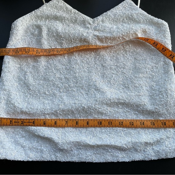 REINA DIAZ COLECCION 5 SEQUINED TANK TOP WHITE PINCHED DEEP V GREAT FOR LAYERING - Picture 11 of 15